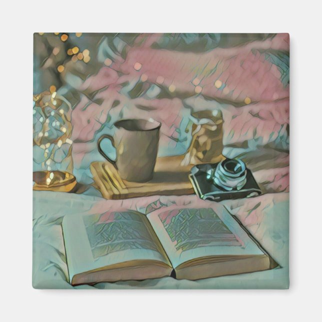 Bücher lesen, Kaffee trinken Magnet (Vorne)