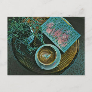Bücher lesen, Kaffee trinken Postkarte