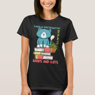 Bücher lesen Leicht abgelenkt durch Pflanzen Katze T-Shirt
