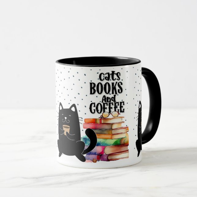 Bücher lesen Niedlicher Black Cat-Kaffee Tasse (VorderseiteRechts)