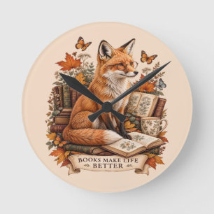 Bücher machen das Leben besser – Vintage Fox Readi Runde Wanduhr