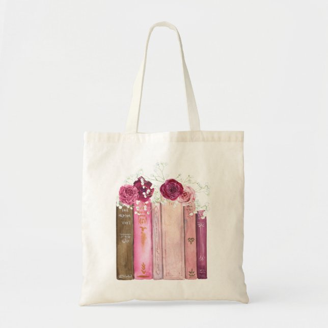 Bücher mit Magenta-Blume Tragetasche (Vorne)