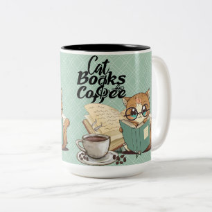 Bücher mit Niedlicher Katze lesen: Cosy Book Lover Zweifarbige Tasse