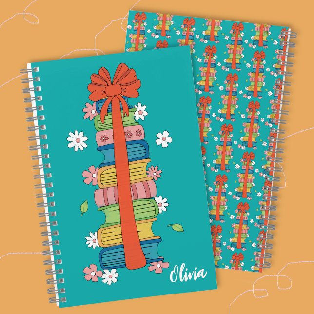 Bücher mit Red Bow Kid Spiral Notebook (Books with big red bow spiral notebook with name .)