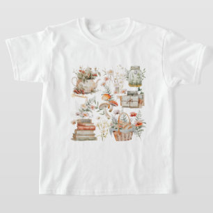 Bücher Mushroom Floral Whimsical Cottage Art T-Shirt