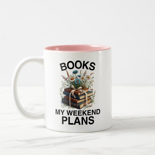 Bücher My Weekend plant Englischlehrerin Funny Zweifarbige Tasse (Links)