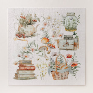 Bücher Pilz Floral Whimsical Cottagecore Kunst Puzzle