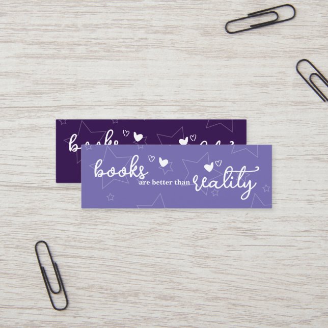 Bücher sind besser als Lesezeichen der Realität Mini Visitenkarte (Vorderseite/Rückseite Beispiel)