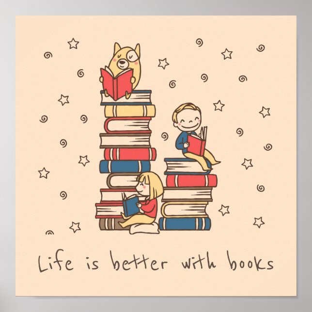 Bücher Slogan Klasse oder Bibliothek Kinderzimmer Poster (Vorne)