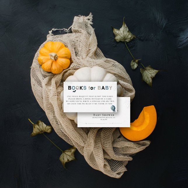 Bücher stecken Niedliche Halloween Monster Babydus Begleitkarte (fall baby shower books insert card we created a monster cute adorable watercolor october november)