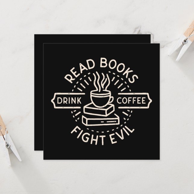 Bücher trinken Kaffee kämpfen böse (Vorderseite/Rückseite Beispiel)