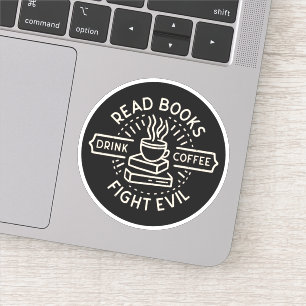 Bücher trinken Kaffee kämpfen böse Aufkleber