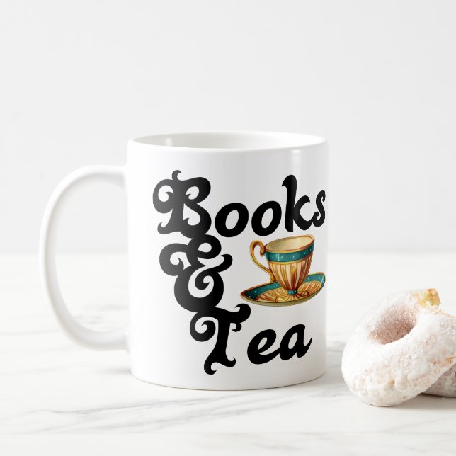 Bücher u. Tee-Tasse Kaffeetasse (Mit Donut)