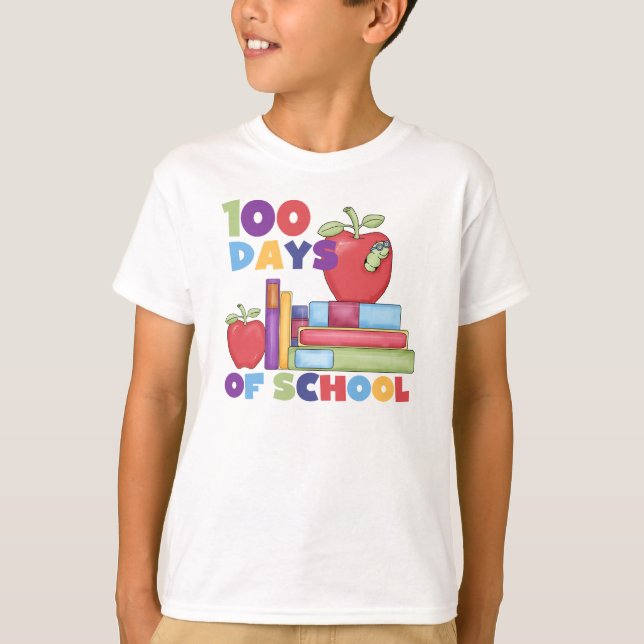 Bücher und Äpfel 100 Tage Schulherzen T-Shirt (Vorderseite)