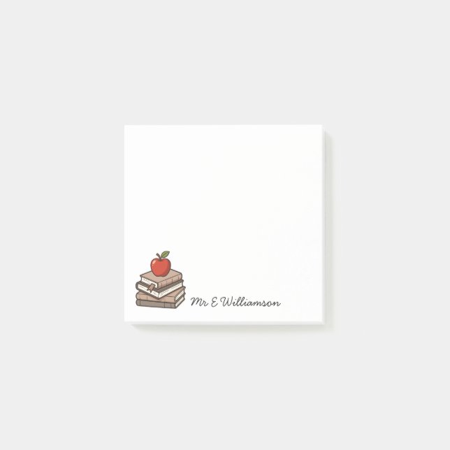 Bücher und Apple Personalized Teacher Appreciation Post-it Klebezettel (Vorderseite)