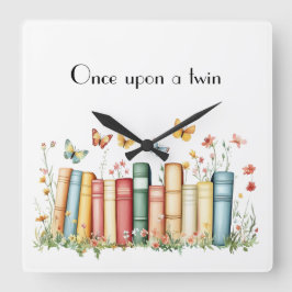 Bücher und Blume Quadratische Wanduhr