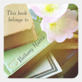 Bücher und Blume Quadratischer Aufkleber