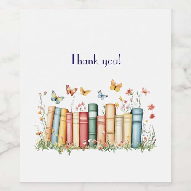 Bücher und Blume Vielen Dank Weinetikett (Einzelnes Label)