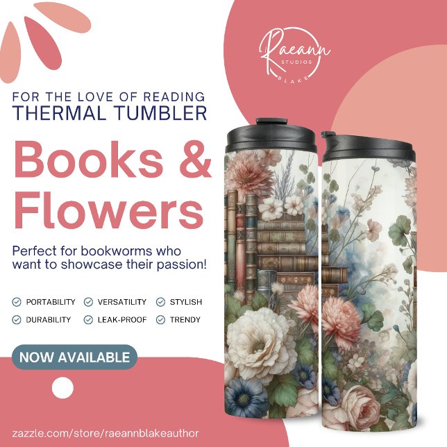 Bücher und Blumen Thermobecher Thermosbecher (Von Creator hochgeladen)