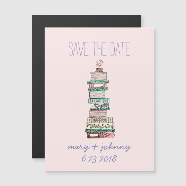 Bücher und Blüten Save the Date (Magnetisch) Magneteinladung (Vorne/Hinten)