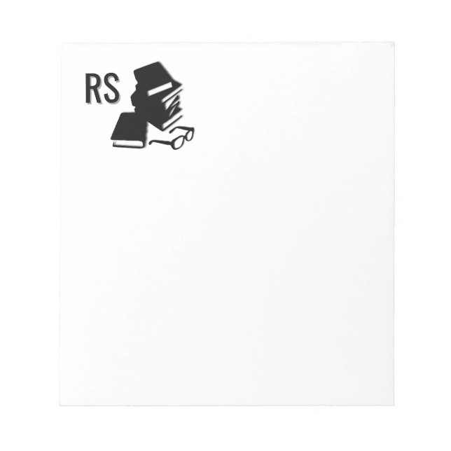 Bücher und Brillen-Monogramm Notizblock (Vorderseite)