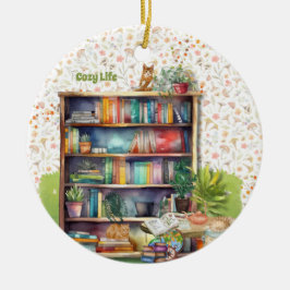 Bücher und Cat Lovers Hygge Geburtstagsruhestand Keramik Ornament