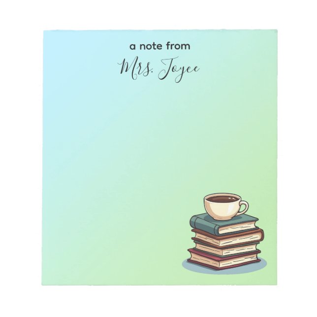 Bücher und Coffee Custom Teacher Bewertung Notizblock (Vorderseite)