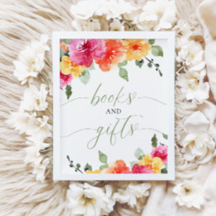 Bücher und Geschenke Babydusche bunt leuchtend blu Poster