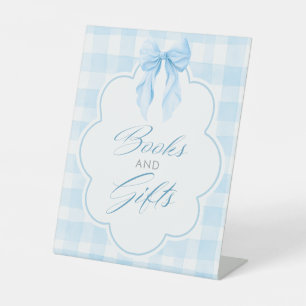 Bücher und Geschenke Blaues Schleifen-Baby-Shower- Sockelschild