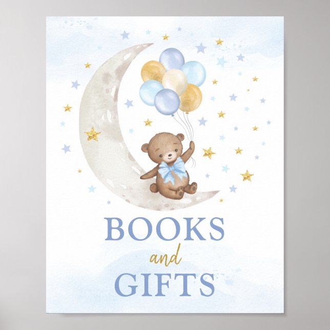 Bücher und Geschenke Moon Teddy Bären Blue Gold Ba Poster (Vorne)