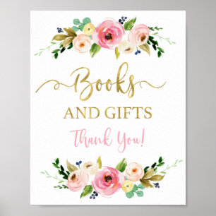 Bücher und Geschenke Rosa und goldenes Blumenzeich Poster