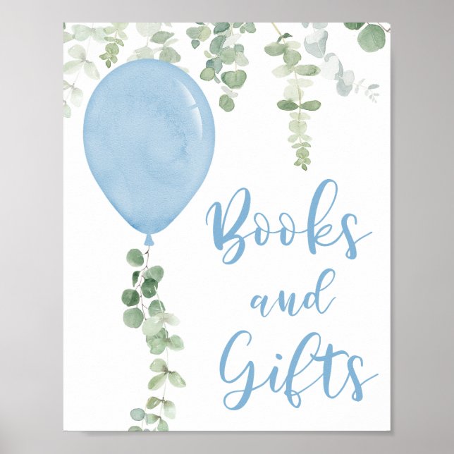 Bücher und Geschenke signalisieren blaue Ballons B Poster (Vorne)