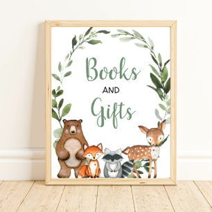 Bücher und Geschenke Wald Grüne Babydusche Zeichen Poster