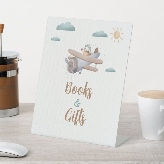 Bücher und Geschenkflugzeug Babydusche Reisende Sockelschild (In SItu)