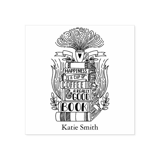 Bücher und Kaffee Lover Personalisiert Gummistempel (Prägung)