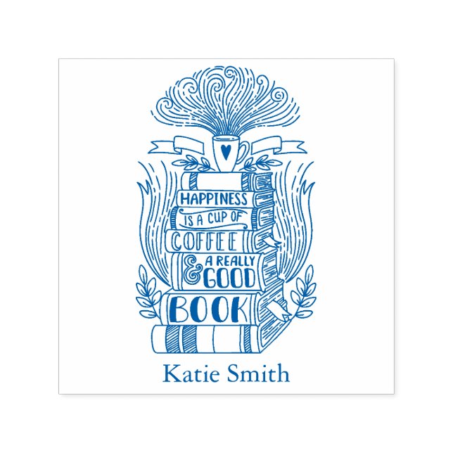 Bücher und Kaffee Lover Personalisiert Permastempel (Design)