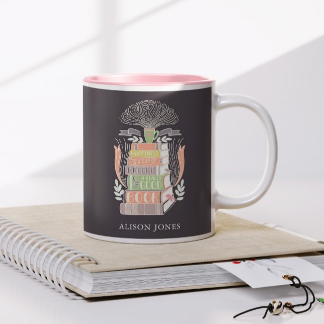 Bücher und Kaffee Lover Personalisiert Zweifarbige Tasse (Von Creator hochgeladen)
