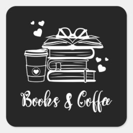 Bücher und Kaffee Quadratischer Aufkleber