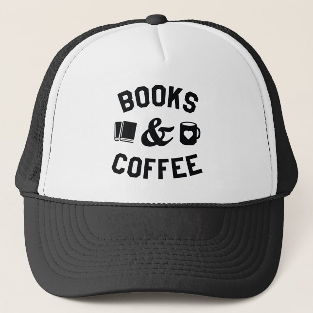 Bücher und Kaffee Truckerkappe (Vorderseite)