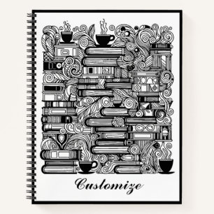 Bücher und Kaffeefarbe Ich Doodle