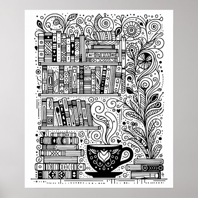 Bücher und Kaffeefarbe ich Doodle 2 Poster (Vorne)