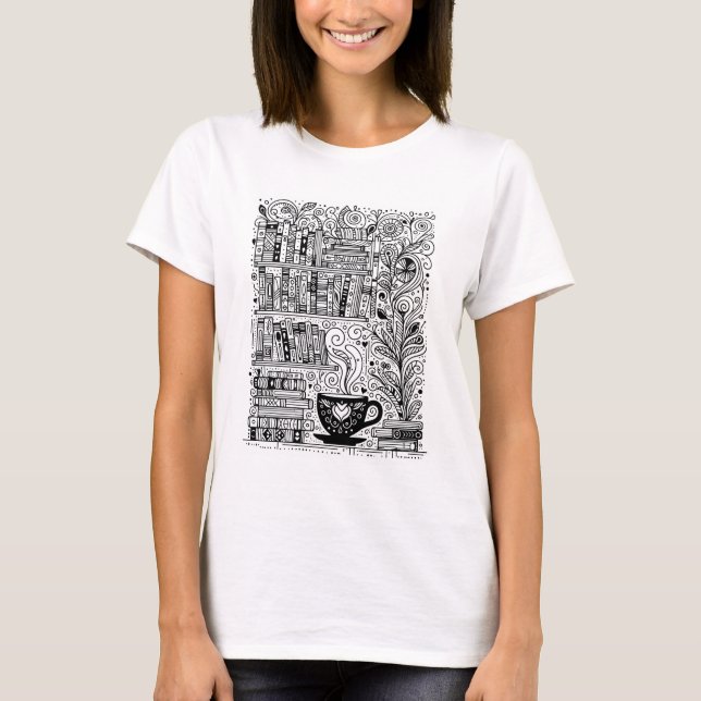Bücher und Kaffeefarbe ich Doodle 2 T-Shirt (Vorderseite)