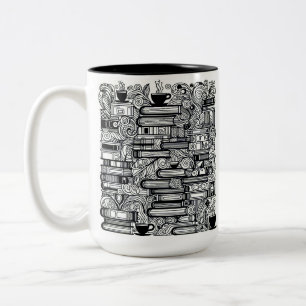 Bücher und Kaffeefarbe Ich Doodle Zweifarbige Tasse