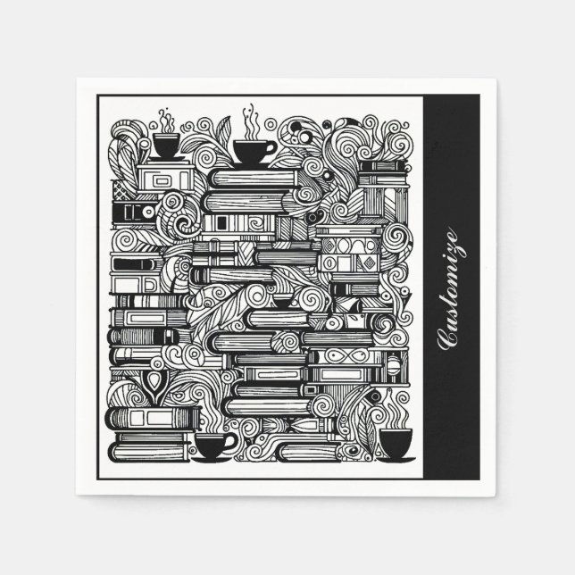 Bücher und Kaffeekorb Serviette (Vorderseite)