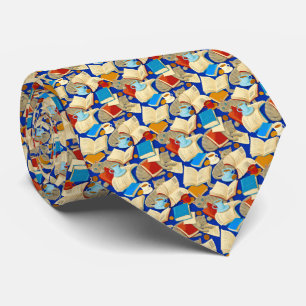 Bücher und Katzen auf blau Krawatte