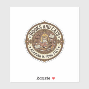 Bücher Und Katzen Katzenbücher Lesen Vintage Vekto Aufkleber