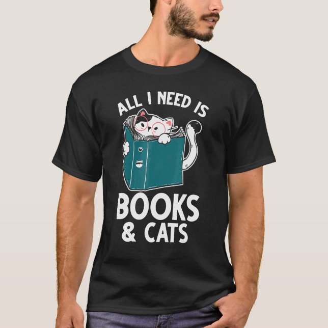 Bücher und Katzen lesen T-Shirt (Vorderseite)