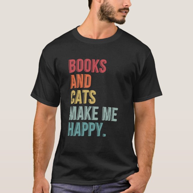 Bücher und Katzen machen mich glücklich T-Shirt (Vorderseite)