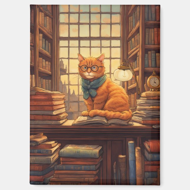 Bücher und Katzen Magnet (Vorderseite)