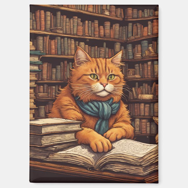 Bücher und Katzen Magnet (Vorderseite)